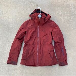 Maroon ski jacket with snow skirt barely worn